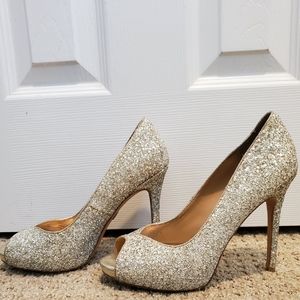 Badgley Mischka Champagne Sparkle Open-toe Heels